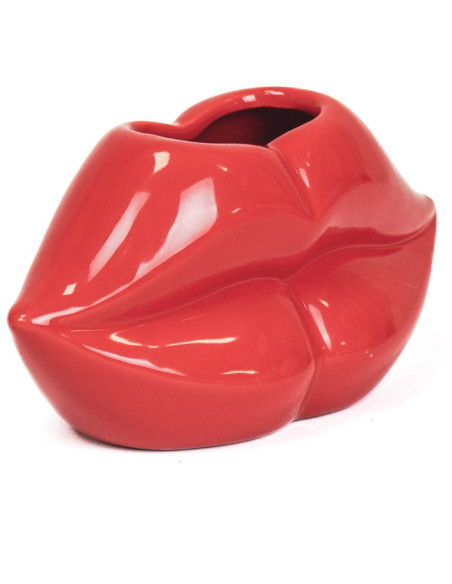 Vase lèvres rouge céramique 15,5 x 6,5 x 7,5 cm Lip