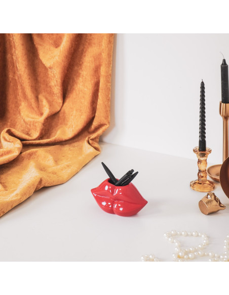 Vase lèvres rouge céramique 15,5 x 6,5 x 7,5 cm Lip