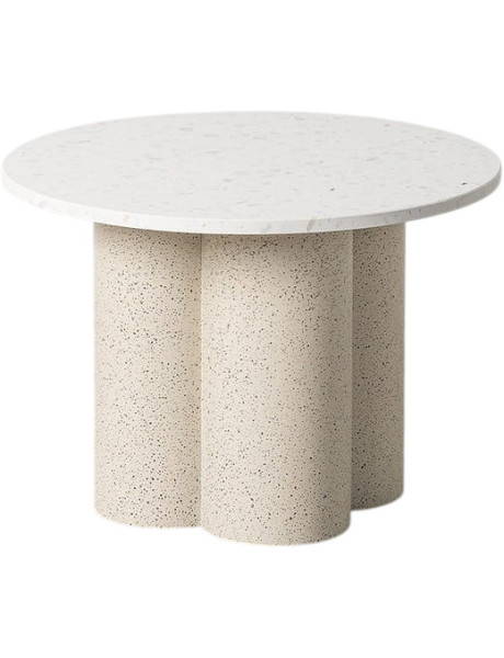 Table basse ronde marbre blanc et métal effet terrazzo...