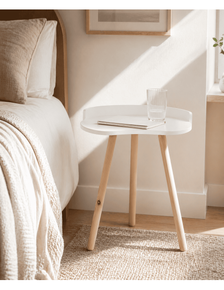 Table d’appoint bois naturel et plateau blanc 45 x 45 x 54 cm Karil