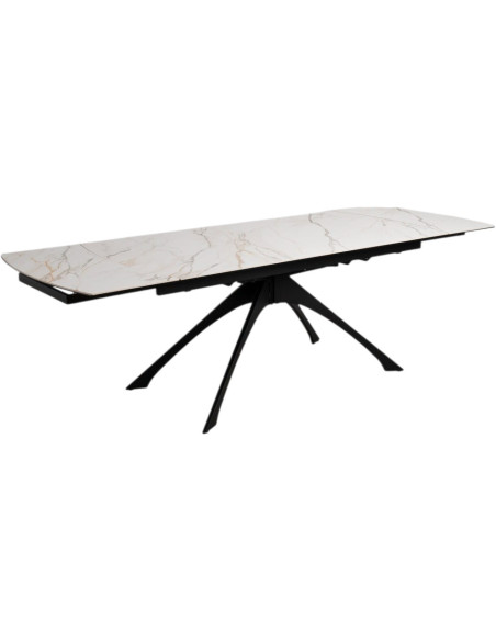 Table extensible 180 x 90 x H 76 cm céramique marbre beige noir métal Iriya