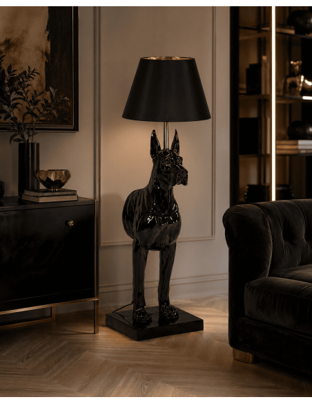 Lampadaire chien noir en résine et tissu 45 x 40 x 127 cm Rafel