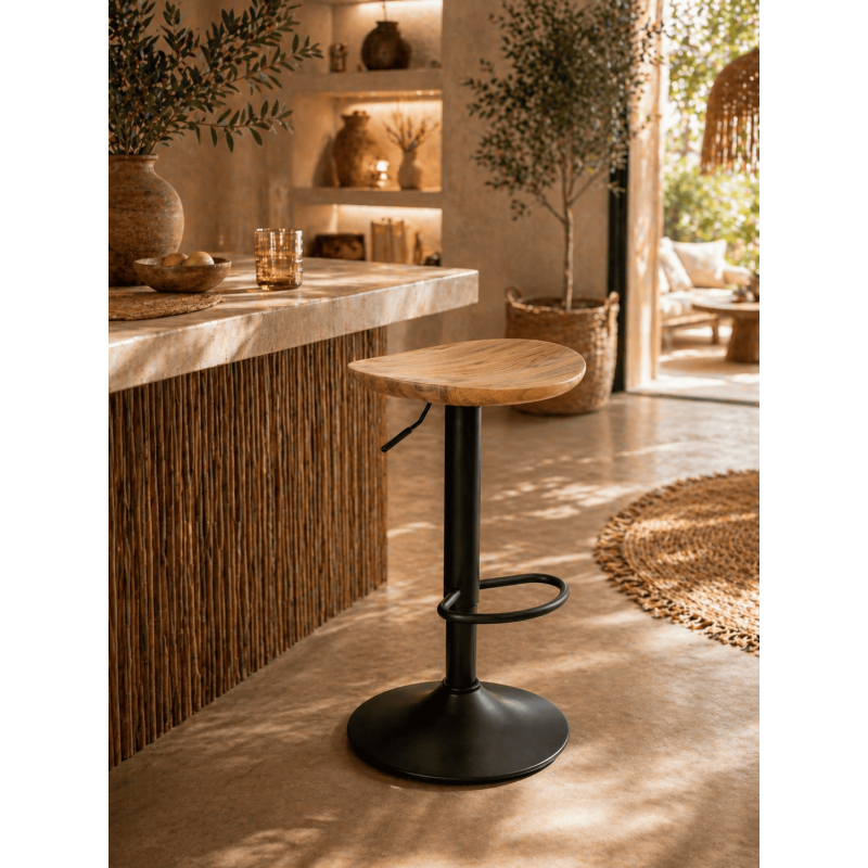 Tabouret de bar réglable bois naturel...
