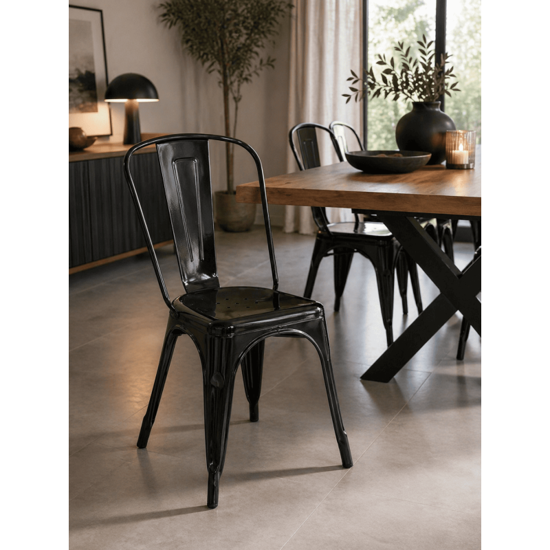 Chaise empilable métal noir H89 x L44...