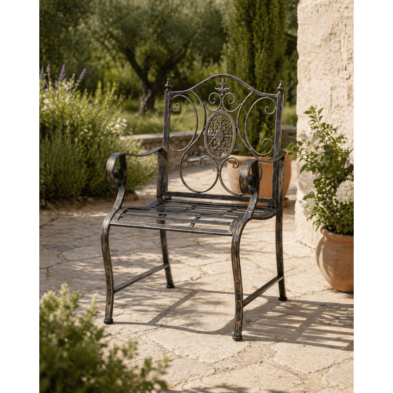 Chaise de jardin métal bronze avec...