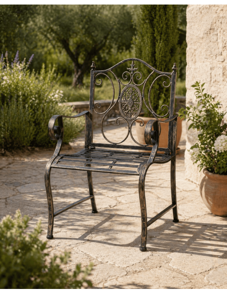 Chaise de jardin métal bronze avec accoudoirs H94 x L62 x P53 cm Elyval