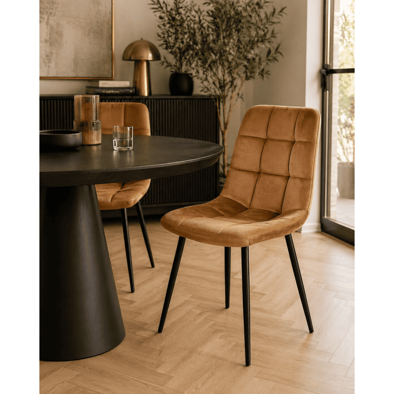 Chaise salle à manger velours brun...