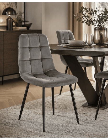 Chaise salle à manger velours gris foncé H84 x L45 x P55 cm Delphine