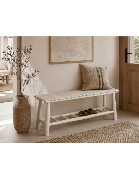 Banc en bois de teck blanchi 120 x 30 x 45 cm Arcos