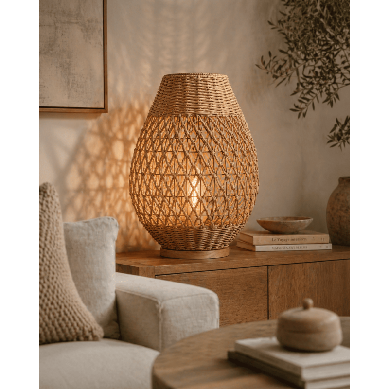 Lampe à poser rotin naturel torsadé...