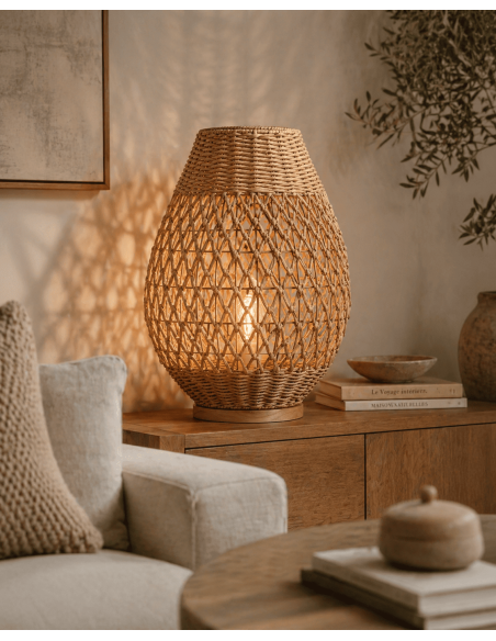 Lampe à poser rotin naturel torsadé H54,5 cm Kazu