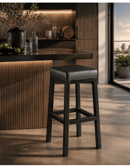 Tabouret de bar métal noir et revêtement PU noir H83 x L37 x P37 cm Havria