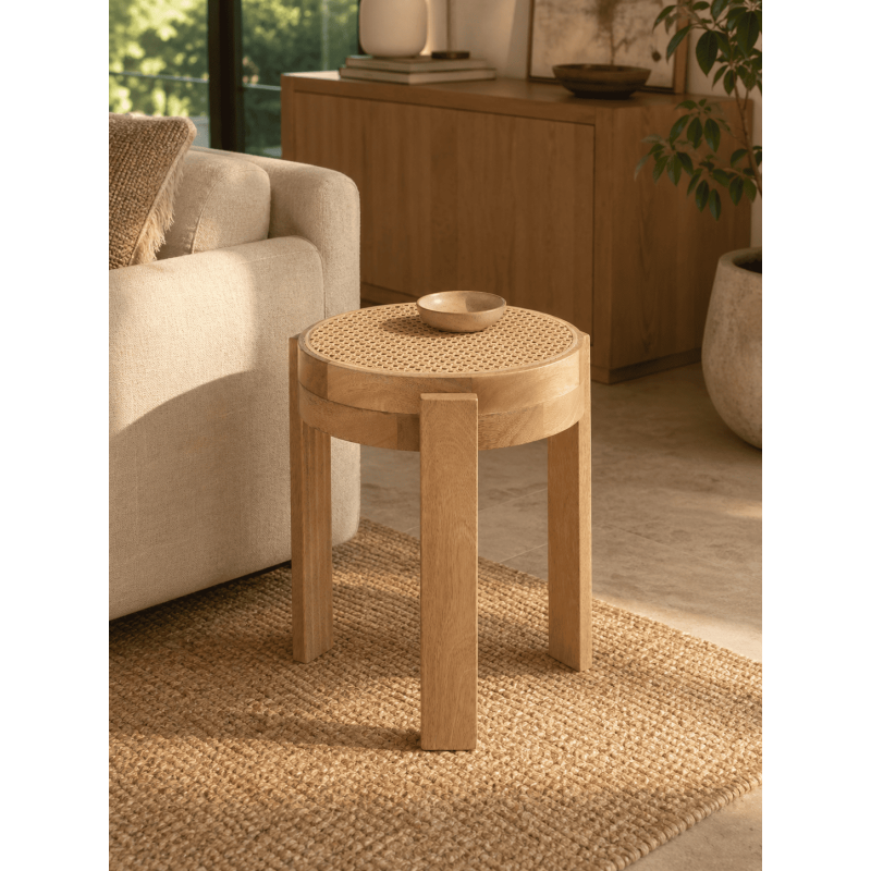 Tabouret rond bois de manguier et...