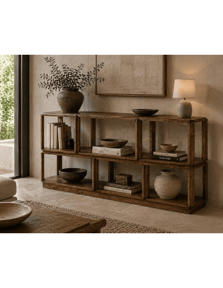 Étagère bois de manguier marron 160 x 42 x H85 cm Kuraya