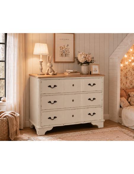 Commode bois naturel et crème 3 tiroirs 100 x 45 x H80 cm Jilron