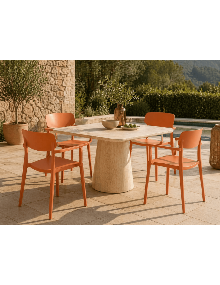 Chaise de jardin empilable polypropylène terracotta 51,5 x 51 x H80 cm lot de 4 Bahiana