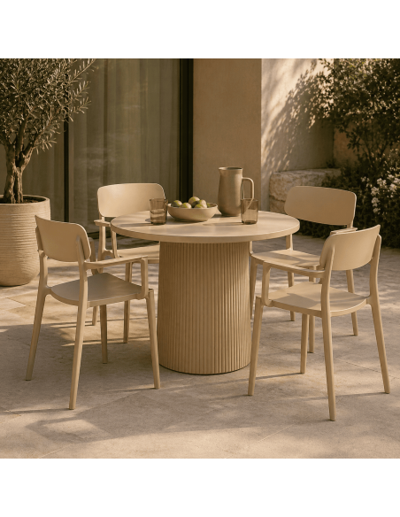 Chaise de jardin empilable polypropylène sable 51,5 x 51 x H80 cm lot de 4 Bahiana