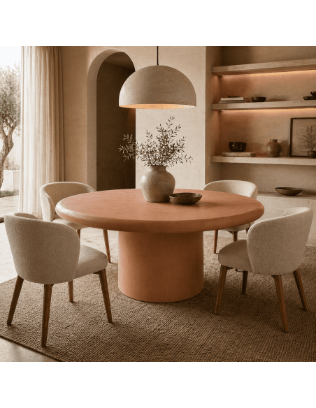 Table à manger ronde MDF finition ciment terracotta Ø120 x H76 cm Teja
