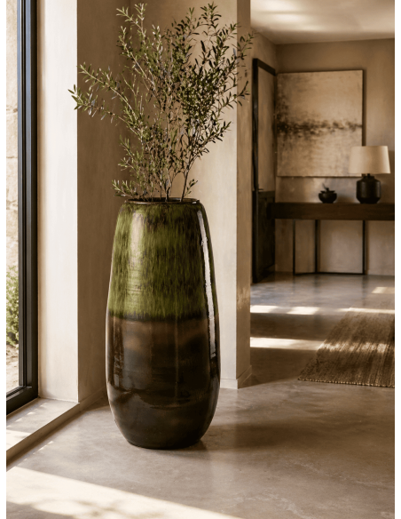 Vase XXL sol ovale céramique vert olive marron H90 x 42 x 42 cm Olive