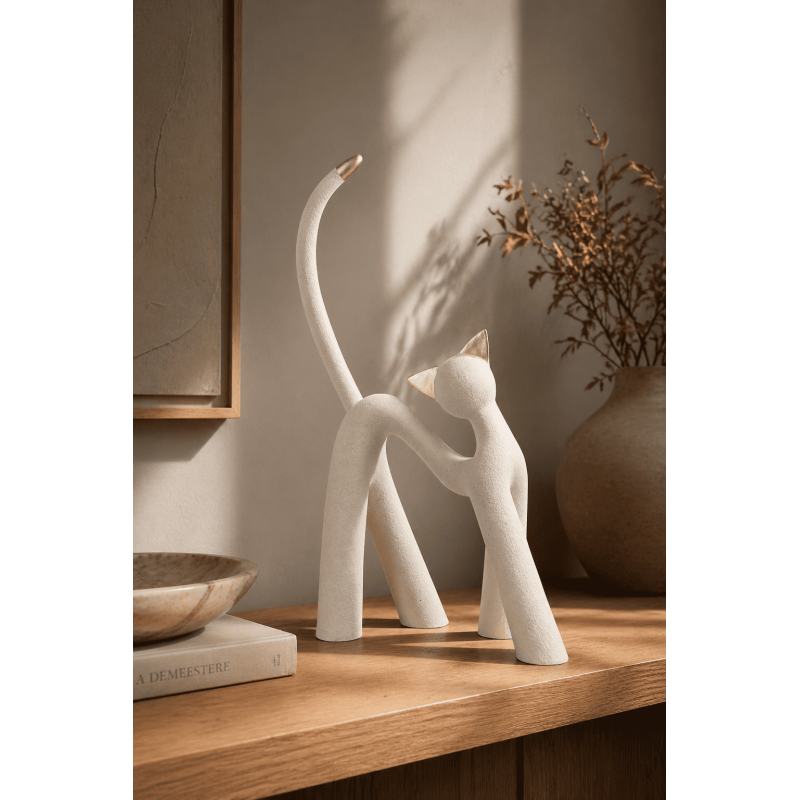Statue chat design résine gris clair...