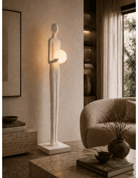 Lampadaire design personnage résine blanc H151 cm Lumeria