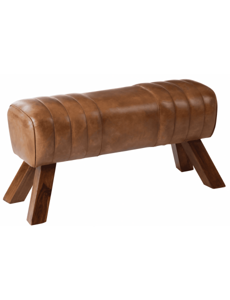 Banc gym cuir véritable cognac bois massif 87 x 30 x 46...