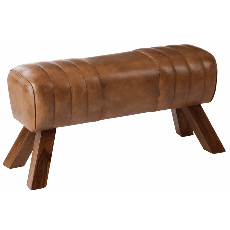 Banc gym cuir véritable cognac bois...