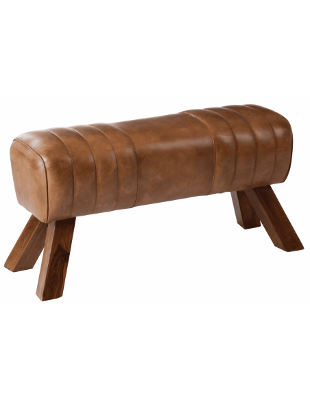 Banc gym cuir véritable cognac bois massif 87 x 30 x 46 cm Autentik