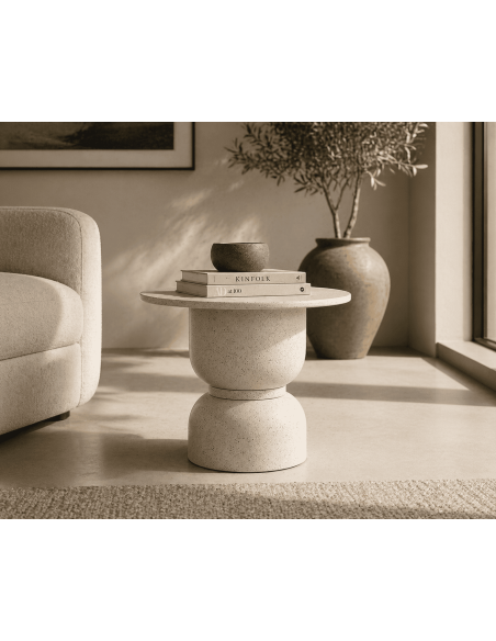 Table d’appoint ronde MDF métal blanc moucheté 60 x 60 x 55 cm Nalda
