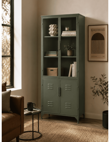 Vitrine métal et verre vert menthe 72 x 35 x H178 cm Caryl