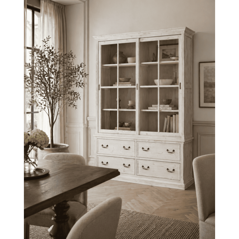 Armoire vitrine pin blanchi verre...