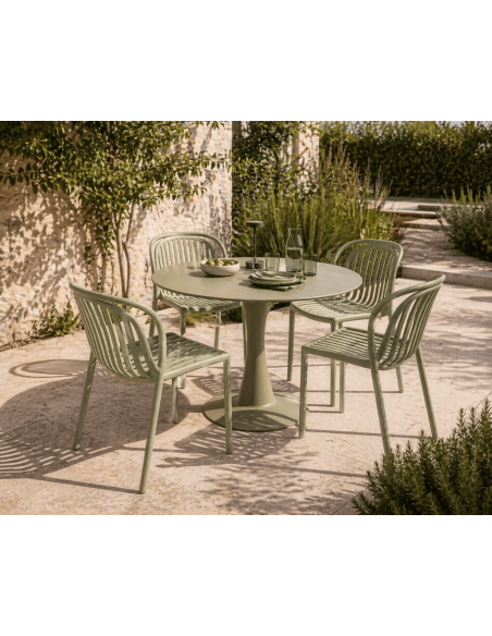 Chaise extérieure empilable polypropylène vert 51 x 57 x H78 cm Estia lot de 2