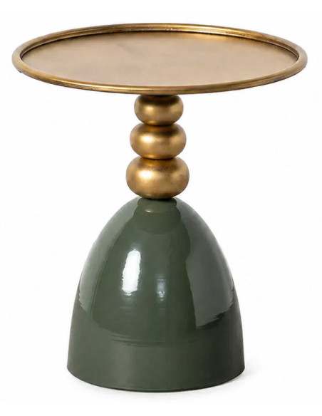 Table d'appoint ronde vert profond et doré métal Ø40 x H47 cm Magallón