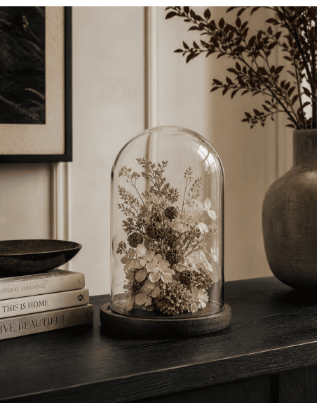 Cloche décorative verre transparent et bois marron foncé Ø23 x H29 cm Domyla