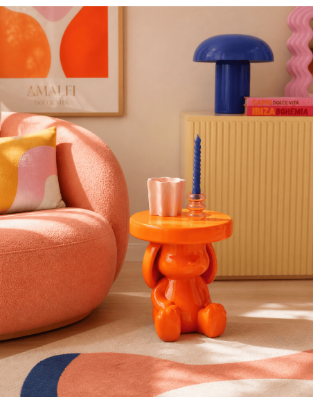Table d’appoint ours polyrésine orange 35x35x35 cm Oserila