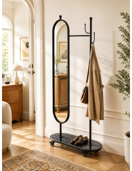 Miroir sur pied entrée métal marbre noir 80 x 32 x 175 cm Reflejo