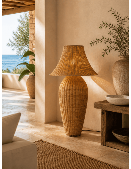 Lampadaire rotin naturel métal 60 x 60 x 99 cm Silina