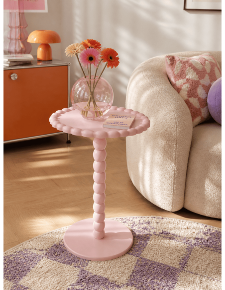 Table d’appoint ronde MDF rose clair 38 x 55 cm Pearl
