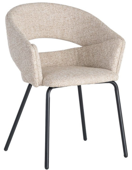 Lot de 2 chaises avec accoudoirs beiges tissu texturé et métal 59 x 61 x 82 cm Neora