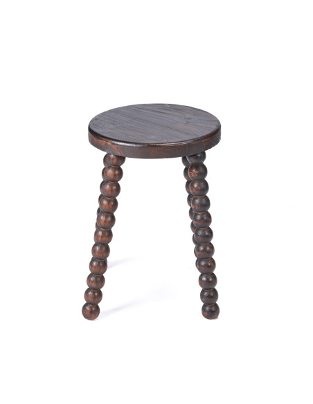 Tabouret bois noyer foncé sculpté 50 cm The Dango