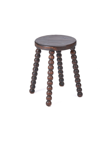 Tabouret bois noyer foncé sculpté 50 cm The Dango