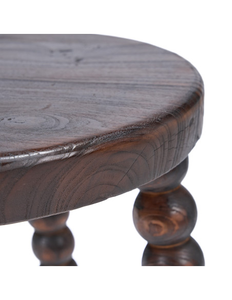 Tabouret bois noyer foncé sculpté 50 cm The Dango
