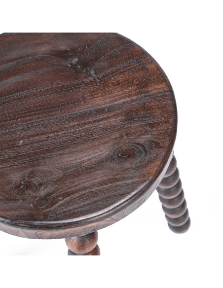 Tabouret bois noyer foncé sculpté 50 cm The Dango