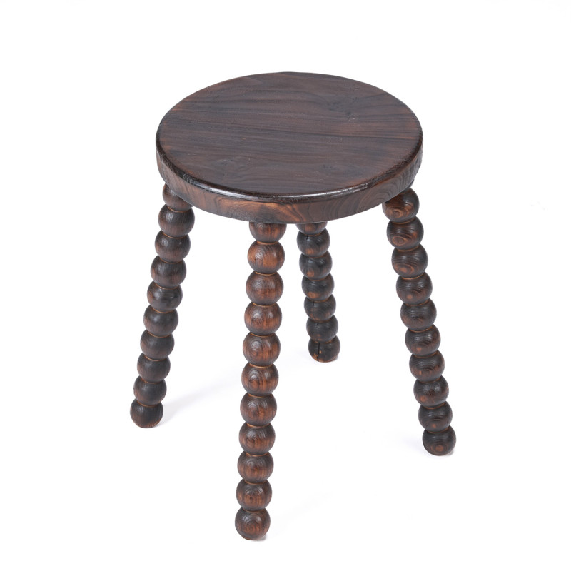 Tabouret bois noyer foncé sculpté 50...