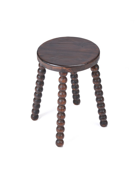 Tabouret bois noyer foncé sculpté 50 cm The Dango