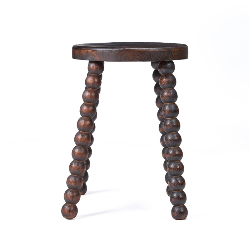 Tabouret bois noyer foncé sculpté 50...