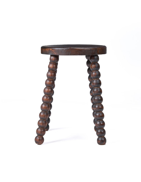Tabouret bois noyer foncé sculpté 50 cm The Dango