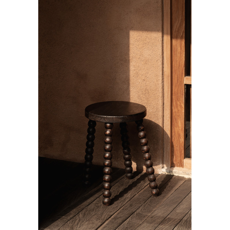 Tabouret bois noyer foncé sculpté 50...