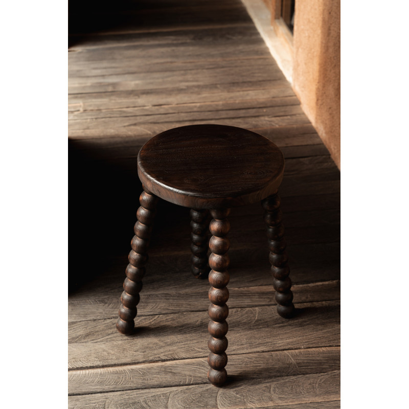 Tabouret bois noyer foncé sculpté 50...