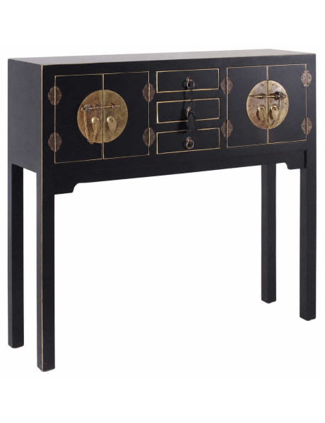 Console en bois noir et or 95 x 26 x 90 cm Oriente